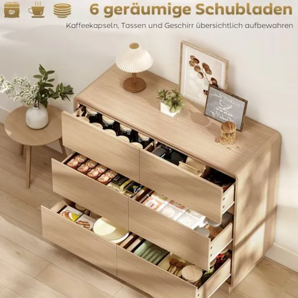 Rootz 100 cm Skænk Buffetskab – Opbevaringskommode, Kommode – 6 skuffer, Sikkerhedsafrundede kanter, Brun, 100x38x86 cm til hjemmet