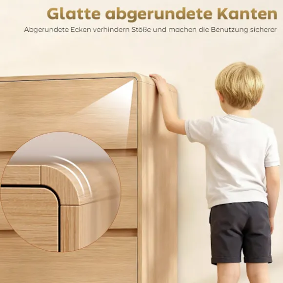 Rootz 100 cm Skænk Buffetskab – Opbevaringskommode, Kommode – 6 skuffer, Sikkerhedsafrundede kanter, Brun, 100x38x86 cm til hjemmet