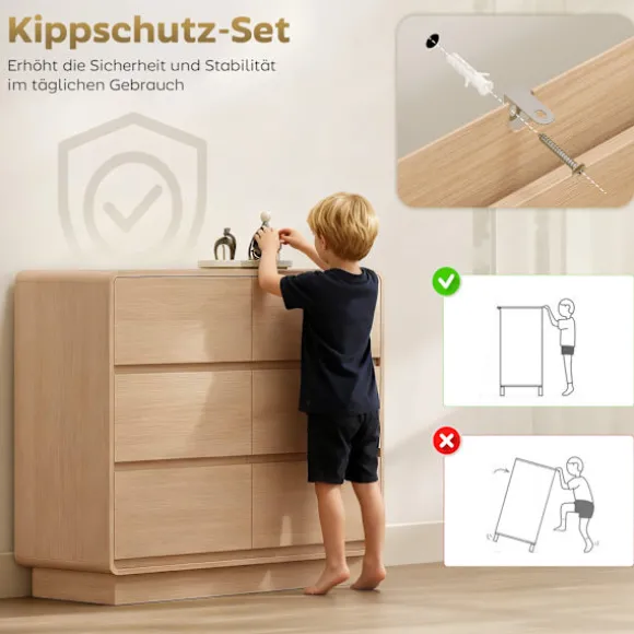 Rootz 100 cm Skænk Buffetskab – Opbevaringskommode, Kommode – 6 skuffer, Sikkerhedsafrundede kanter, Brun, 100x38x86 cm til hjemmet
