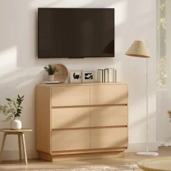 Rootz 100 cm Skænk Buffetskab – Opbevaringskommode, Kommode – 6 skuffer, Sikkerhedsafrundede kanter, Brun, 100x38x86 cm til hjemmet