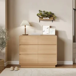 Rootz 100 cm Skænk Buffetskab – Opbevaringskommode, Kommode – 6 skuffer, Sikkerhedsafrundede kanter, Brun, 100x38x86 cm til hjemmet
