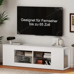 Rootz 140 cm TV-stander - TV-skab - Underholdningskonsol - Opbevaringsorganisator - Lyser rummet - Hvid spånplade - 140x35x42,5 cm