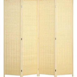 Rootz 4 -delt værelse Divider - Privatlivsskærm - Foldbar partition - Natural Bambus - 180 cm x 180 cm - Let opbevaring til stue, soveværelse