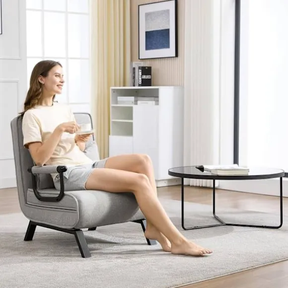Rootz 3 i 1 Sleep Armchair - Convertible stol - Justerbar hvilestol - Rumbesparende - Linnegrå - 65 x 78 x 75 cm
