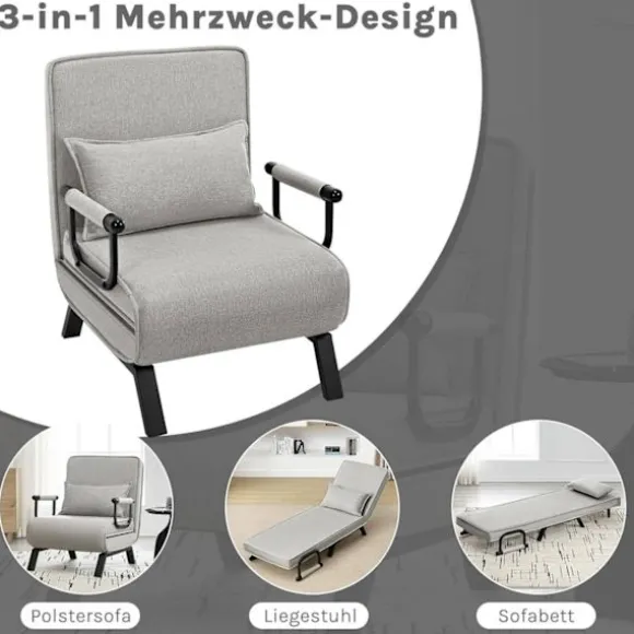 Rootz 3 i 1 Sleep Armchair - Convertible stol - Justerbar hvilestol - Rumbesparende - Linnegrå - 65 x 78 x 75 cm