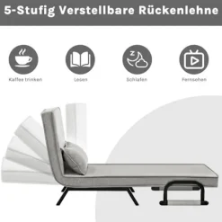 Rootz 3 i 1 Sleep Armchair - Convertible stol - Justerbar hvilestol - Rumbesparende - Linnegrå - 65 x 78 x 75 cm