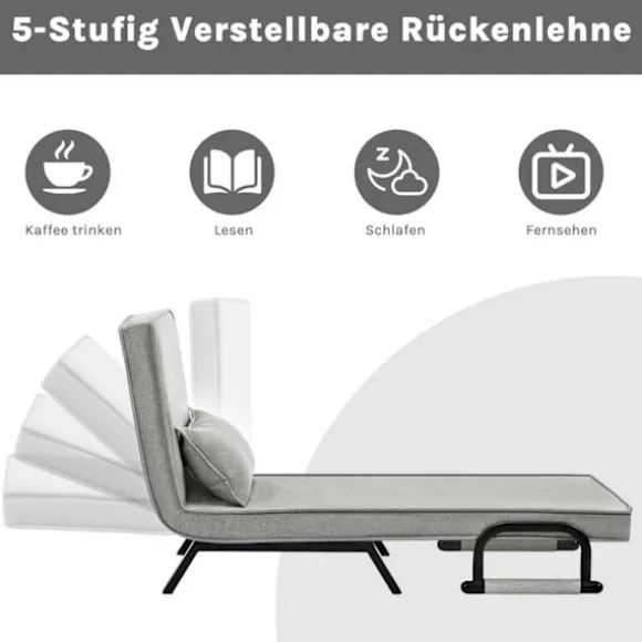 Rootz 3 i 1 Sleep Armchair - Convertible stol - Justerbar hvilestol - Rumbesparende - Linnegrå - 65 x 78 x 75 cm