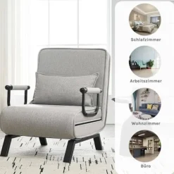 Rootz 3 i 1 Sleep Armchair - Convertible stol - Justerbar hvilestol - Rumbesparende - Linnegrå - 65 x 78 x 75 cm
