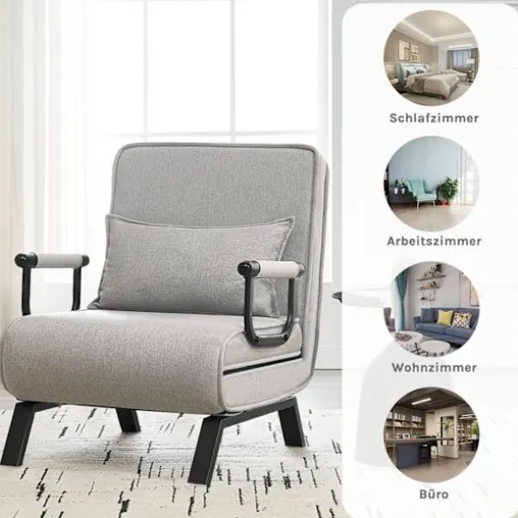 Rootz 3 i 1 Sleep Armchair - Convertible stol - Justerbar hvilestol - Rumbesparende - Linnegrå - 65 x 78 x 75 cm