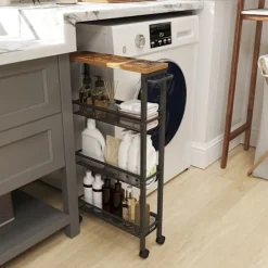 Rootz 4 Niveau Rolling Kitchen Cart - Smal Niche Shelf - Trolley on Rollers - Compact Storage Solution - 13 cm x 45,4 cm x 77 cm