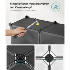 Rootz 10 rum sort opbevaringshylde - Organiseringsstativ - Plastikhylder - ABS-plastik - Stålramme - 32cm x 165cm x 125cm