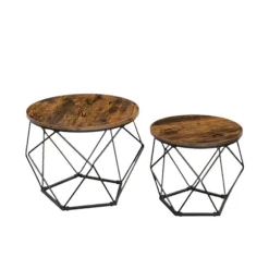 Rootz 2 Set sofaborde - Vintage sofaborde - Træspanelborde - Robust stålramme - 50 cm x 40 cm og 40 cm x 36 cm