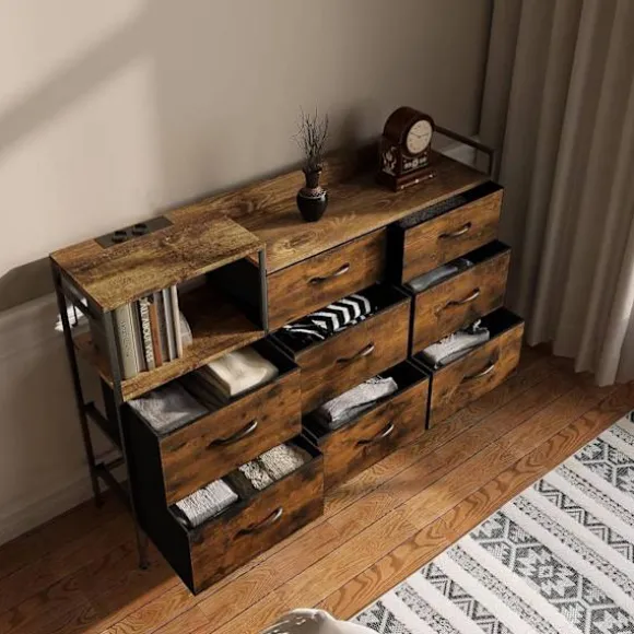 Rootz 8 skuffe bryst - kommode - opbevaringsenhed - vintage design - metalramme - øger opbevaring - 132 x 88 x 30 cm