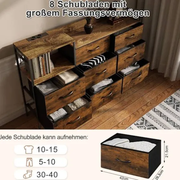 Rootz 8 skuffe bryst - kommode - opbevaringsenhed - vintage design - metalramme - øger opbevaring - 132 x 88 x 30 cm