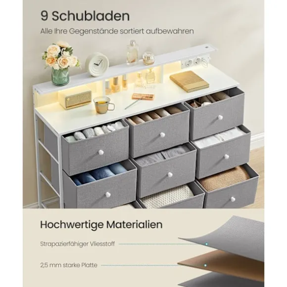 Rootz 9 Skuffekiste - Opbevaringsenhed - Kommode - LED -belysning - Rumbesparende - 33,5 x 114 x 84 cm
