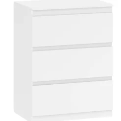 Rootz 3 skuffer kommode – Kommode – Opbevaringsskab – Håndtagsløst, moderne design, organiserer tøj – 60x40x79cm Hvid spånplade