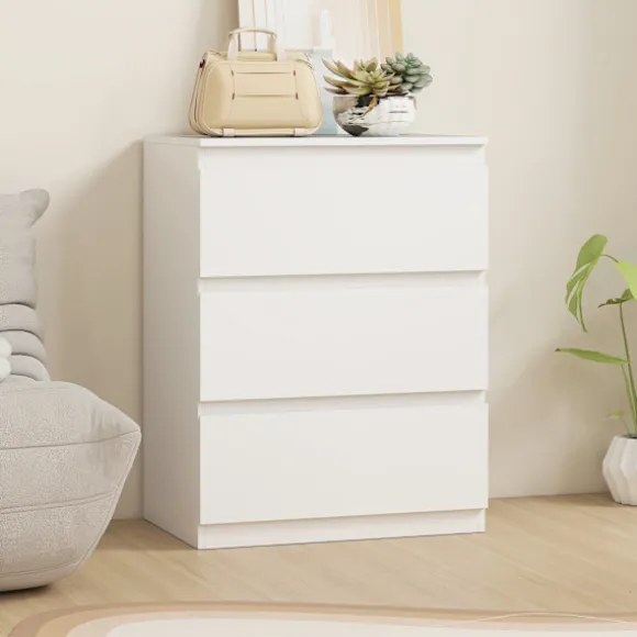 Rootz 3 skuffer kommode – Kommode – Opbevaringsskab – Håndtagsløst, moderne design, organiserer tøj – 60x40x79cm Hvid spånplade