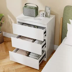 Rootz 3 skuffer kommode – Kommode – Opbevaringsskab – Håndtagsløst, moderne design, organiserer tøj – 60x40x79cm Hvid spånplade