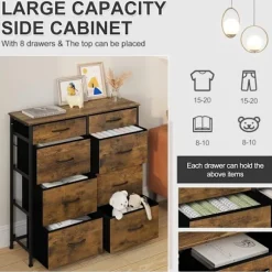 Rootz 8 skuffer stof kommode - Kommode - Opbevaringsorganisering - Letvægts - Robust - Vintage stil - 86 cm x 98 cm x 30 cm