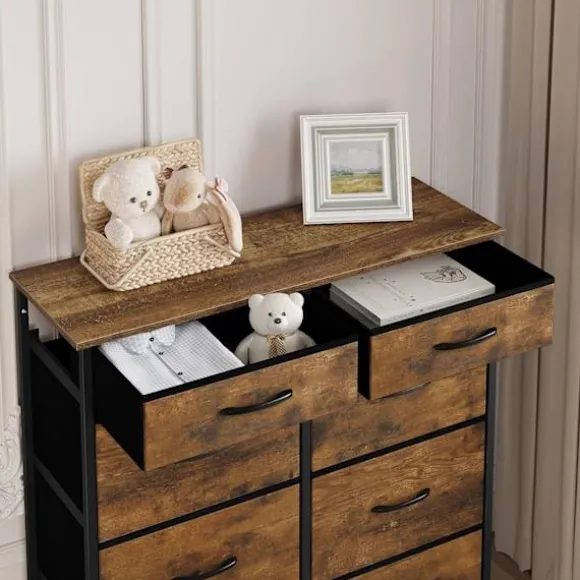 Rootz 8 skuffer stof kommode - Kommode - Opbevaringsorganisering - Letvægts - Robust - Vintage stil - 86 cm x 98 cm x 30 cm