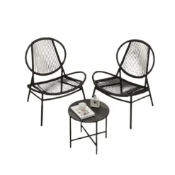 Rootz 3 -stykke balkonmøbler sæt - havemøbler - gårdhave sæt - pe -polyrattan - blæk sort - 50 cm x 45 cm tabel, 68 cm x 74 cm x 78 cm stole