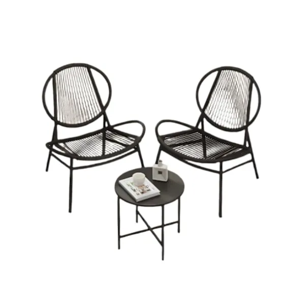 Rootz 3 -stykke balkonmøbler sæt - havemøbler - gårdhave sæt - pe -polyrattan - blæk sort - 50 cm x 45 cm tabel, 68 cm x 74 cm x 78 cm stole