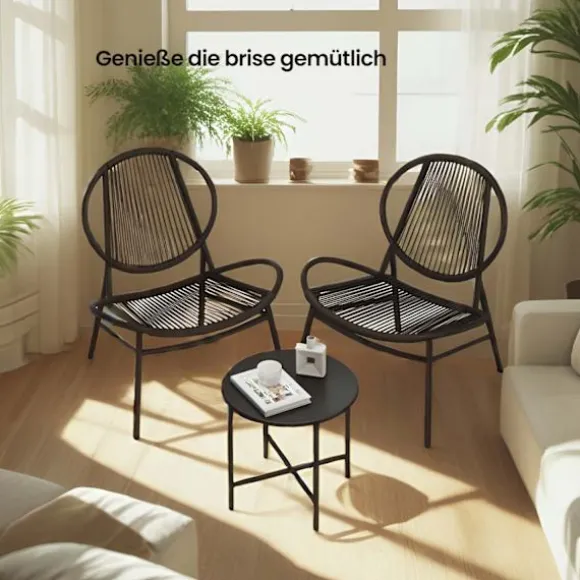 Rootz 3 -stykke balkonmøbler sæt - havemøbler - gårdhave sæt - pe -polyrattan - blæk sort - 50 cm x 45 cm tabel, 68 cm x 74 cm x 78 cm stole