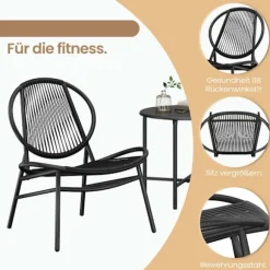 Rootz 3 -stykke balkonmøbler sæt - havemøbler - gårdhave sæt - pe -polyrattan - blæk sort - 50 cm x 45 cm tabel, 68 cm x 74 cm x 78 cm stole