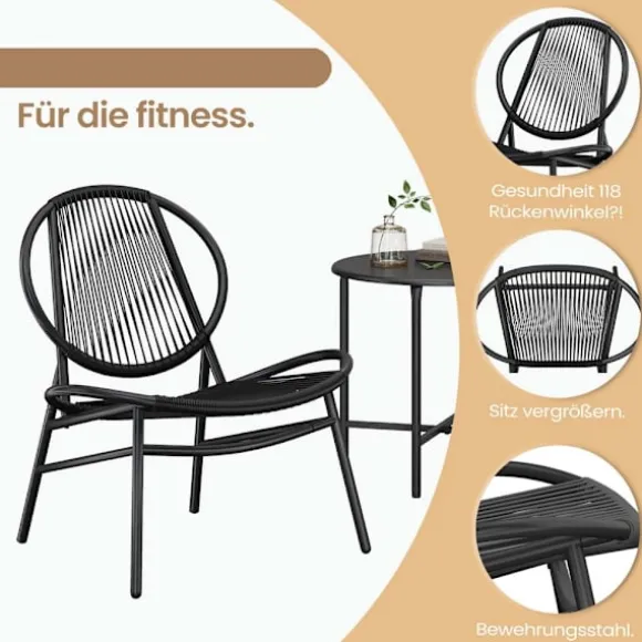 Rootz 3 -stykke balkonmøbler sæt - havemøbler - gårdhave sæt - pe -polyrattan - blæk sort - 50 cm x 45 cm tabel, 68 cm x 74 cm x 78 cm stole