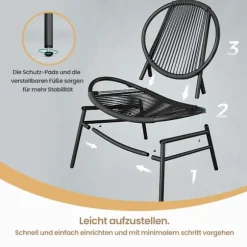 Rootz 3 -stykke balkonmøbler sæt - havemøbler - gårdhave sæt - pe -polyrattan - blæk sort - 50 cm x 45 cm tabel, 68 cm x 74 cm x 78 cm stole