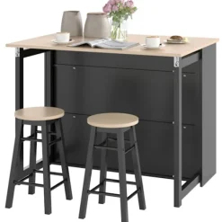 Rootz 3 -stykke Barset - Bar Table Set - Foldbart spisestue - 6 Opbevaringsrum - 116x70x89.5cm