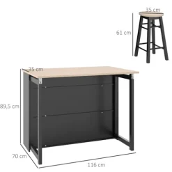 Rootz 3 -stykke Barset - Bar Table Set - Foldbart spisestue - 6 Opbevaringsrum - 116x70x89.5cm