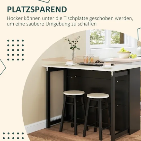 Rootz 3 -stykke Barset - Bar Table Set - Foldbart spisestue - 6 Opbevaringsrum - 116x70x89.5cm