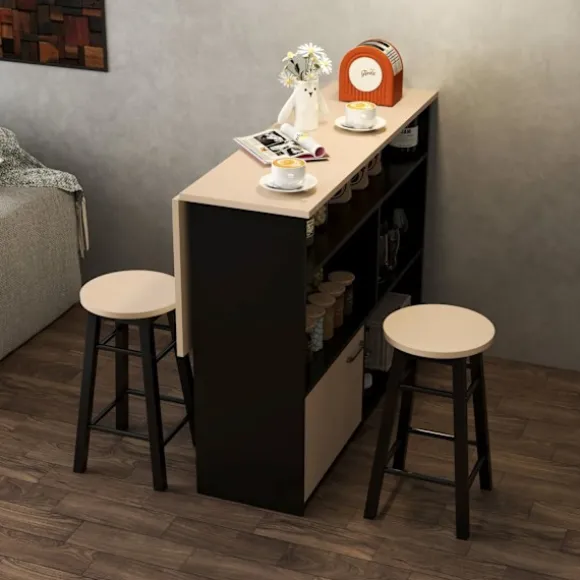Rootz 3 -stykke Barset - Bar Table Set - Foldbart spisestue - 6 Opbevaringsrum - 116x70x89.5cm