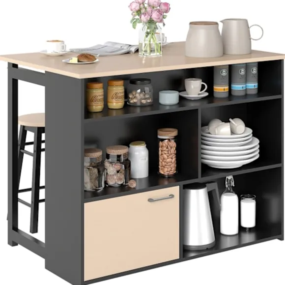 Rootz 3 -stykke Barset - Bar Table Set - Foldbart spisestue - 6 Opbevaringsrum - 116x70x89.5cm