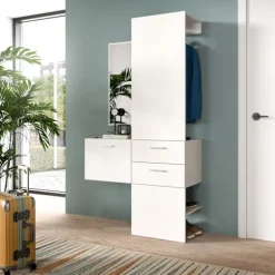 Rootz 3 -stykke garderobe sæt - skabsarrangør - pladsbesparende opbevaring - stort spejl - hvid melamin - 104x190x36 cm