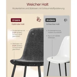 Rootz 4 stykker spisestol sæt - køkkenstole - sort sæde - max belastning 120 kg - 55 cm x 43,5 cm x 85,5 cm