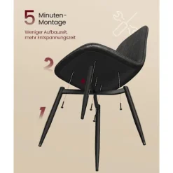 Rootz 4 stykker spisestol sæt - køkkenstole - sort sæde - max belastning 120 kg - 55 cm x 43,5 cm x 85,5 cm