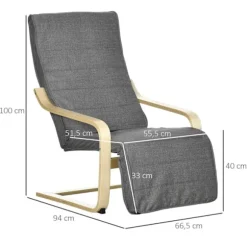 Rootz Accentstol - Afslapningsstol - hvilestol - Justerbar fodstøtte - Birk træ - 66,5 x 94 x 100 cm