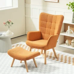 Rootz Accentstol med afføring - Afslapningsstol - Lounge lænestol - Ergonomisk komfort - 72 cm x 80 cm x 101 cm - Corduroy Look - Brun