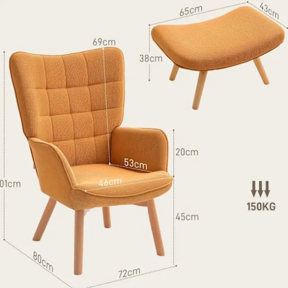 Rootz Accentstol med afføring - Afslapningsstol - Lounge lænestol - Ergonomisk komfort - 72 cm x 80 cm x 101 cm - Corduroy Look - Brun