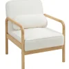 Rootz Akzentstuhl - Polstret stol - Moderne Lounge-sæder - Hvidt og brunt Bouclé-stof - Stabilt stel af gummitræ - 67 cm x 80 cm x 83 cm