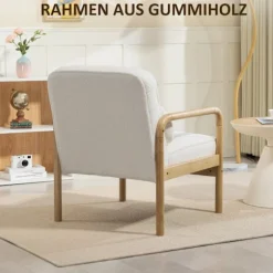 Rootz Akzentstuhl - Polstret stol - Moderne Lounge-sæder - Hvidt og brunt Bouclé-stof - Stabilt stel af gummitræ - 67 cm x 80 cm x 83 cm