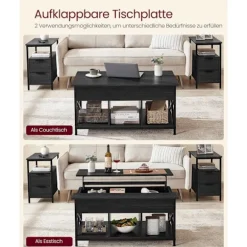 Rootz Antracit Grå-Sort Sofabord - Spånplade - Stål - Justerbar Højde - 60 cm x 100 cm x (48-62) cm - 27,8 kg - 91 kg Kapacitet