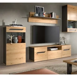 Rootz Artisan Brown Wall Unit - Display Cabinet - Lowboard - Rigelig opbevaring - 253x196x40cm