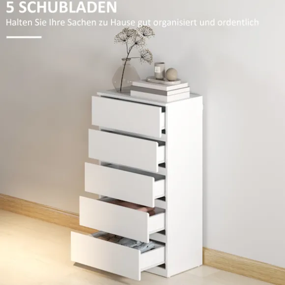 Rootz ATIDS skænk - Kommode - Opbevaringsenhed - 5 skuffer - Alsidigt hvidt design - 55cm x 34cm x 100cm