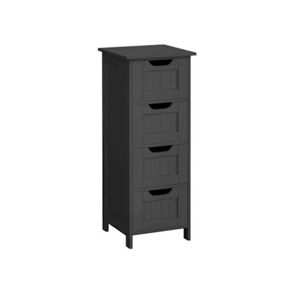 Rootz badeværelse side skab - opbevaring bryst - 4 skuffe enhed - sort MDF - 30 x 30 x 82 cm