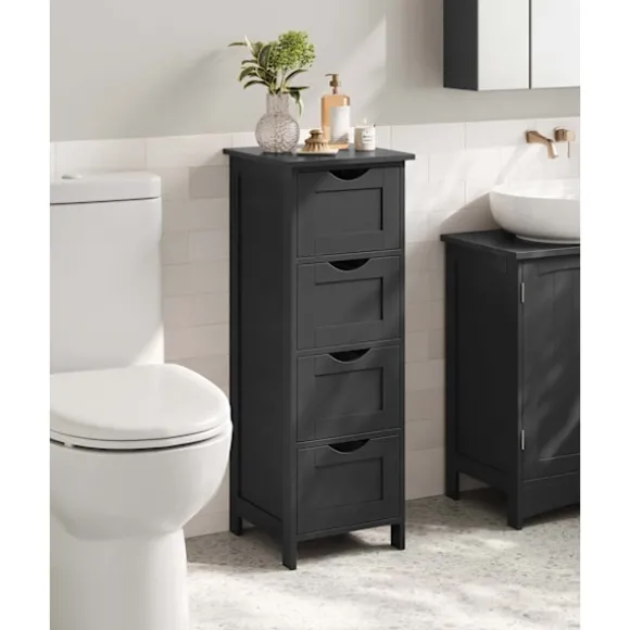 Rootz badeværelse side skab - opbevaring bryst - 4 skuffe enhed - sort MDF - 30 x 30 x 82 cm