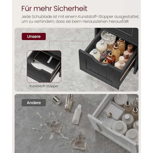 Rootz badeværelse side skab - opbevaring bryst - 4 skuffe enhed - sort MDF - 30 x 30 x 82 cm