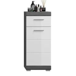 Rootz badeværelse smal kommode - træmateriale - hvid højglansfronter - røget sølvkrop - kompakt - 37 x 88 x 31 cm